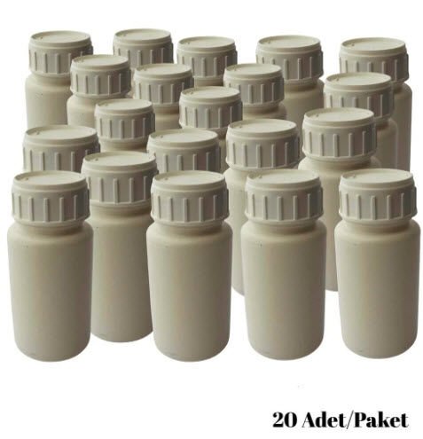 Numune Şişe 100 ml Yuvarlak Beyaz Plastik 20 Adet Yüksek Kalite HDPE