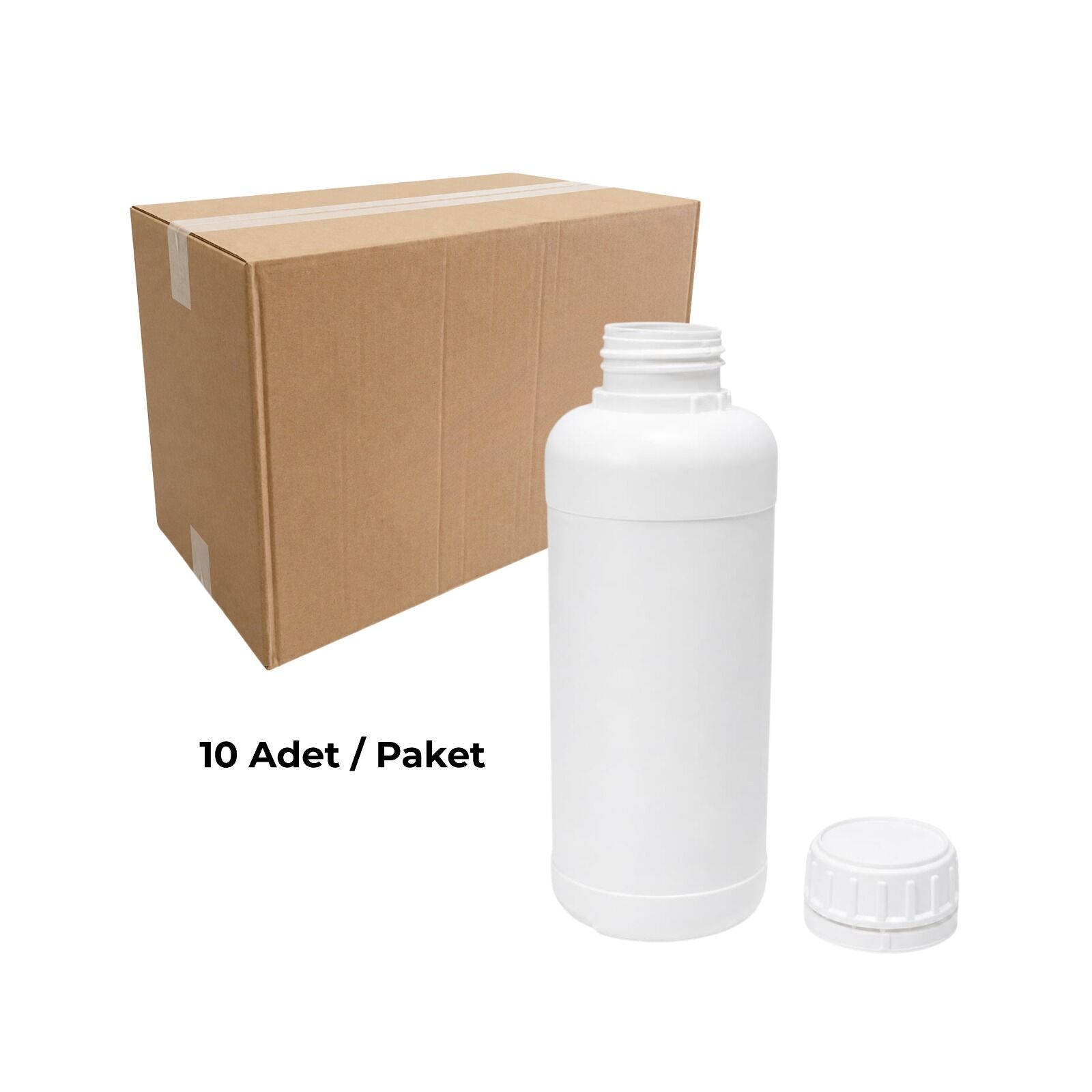 Numune Şişe 1000 ml Yuvarlak 10 Adet 50mm Beyaz Kilitli Kapak Yüksek Kalite HDPE