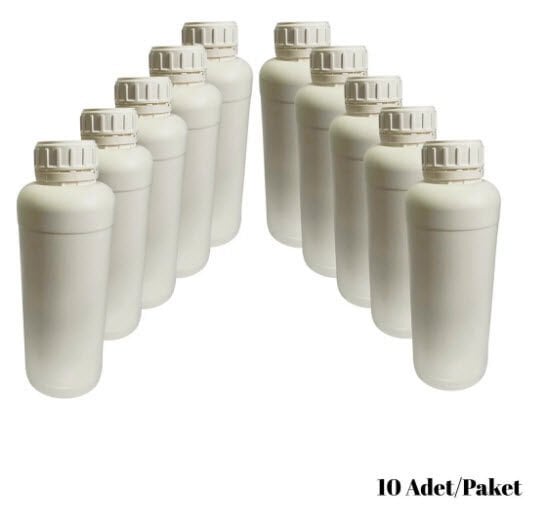 Numune Şişe 1000 ml Yuvarlak 10 Adet 50mm Beyaz Kilitli Kapak Yüksek Kalite HDPE