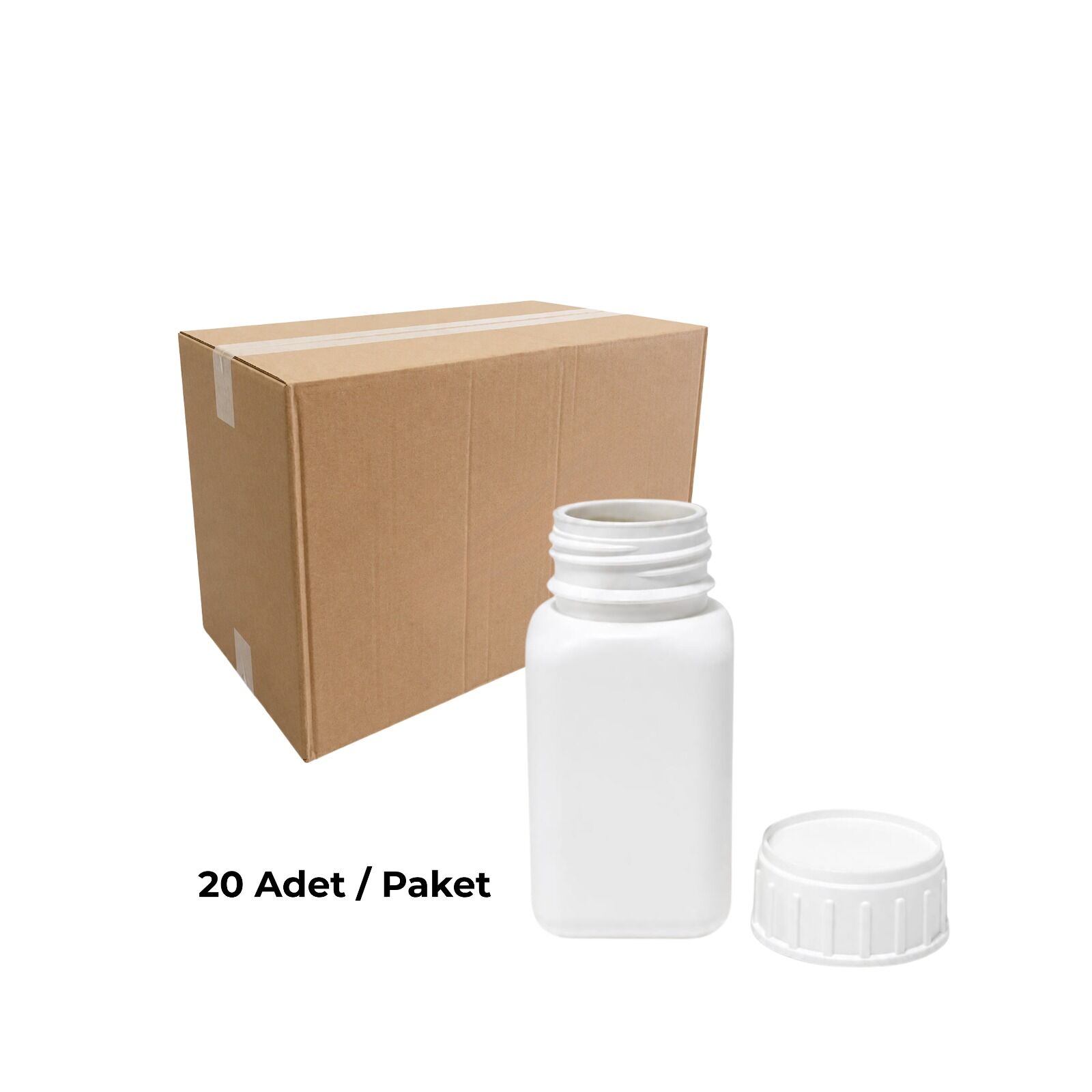Numune Şişe 100 ml Kare Beyaz Kilitsiz Plastik 20 Adet Yüksek Kalite HDPE Tarım Şişe