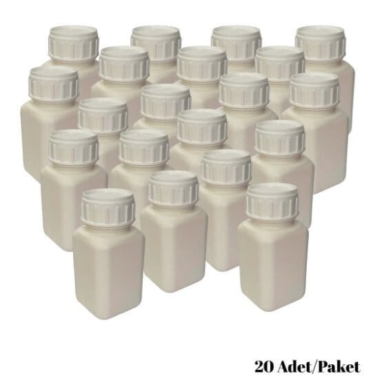 Numune Şişe 100 ml Kare Beyaz Kilitsiz Plastik 20 Adet Yüksek Kalite HDPE Tarım Şişe