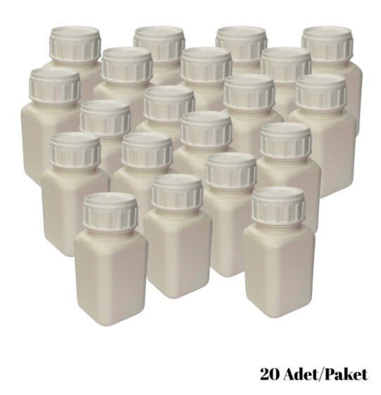 Numune Şişe 100 ml Kare Beyaz Kilitsiz Plastik 20 Adet Yüksek Kalite HDPE Tarım Şişe