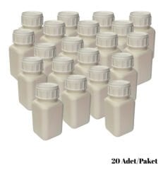 Numune Şişe 100 ml Kare Beyaz Kilitsiz Plastik 20 Adet Yüksek Kalite HDPE Tarım Şişe
