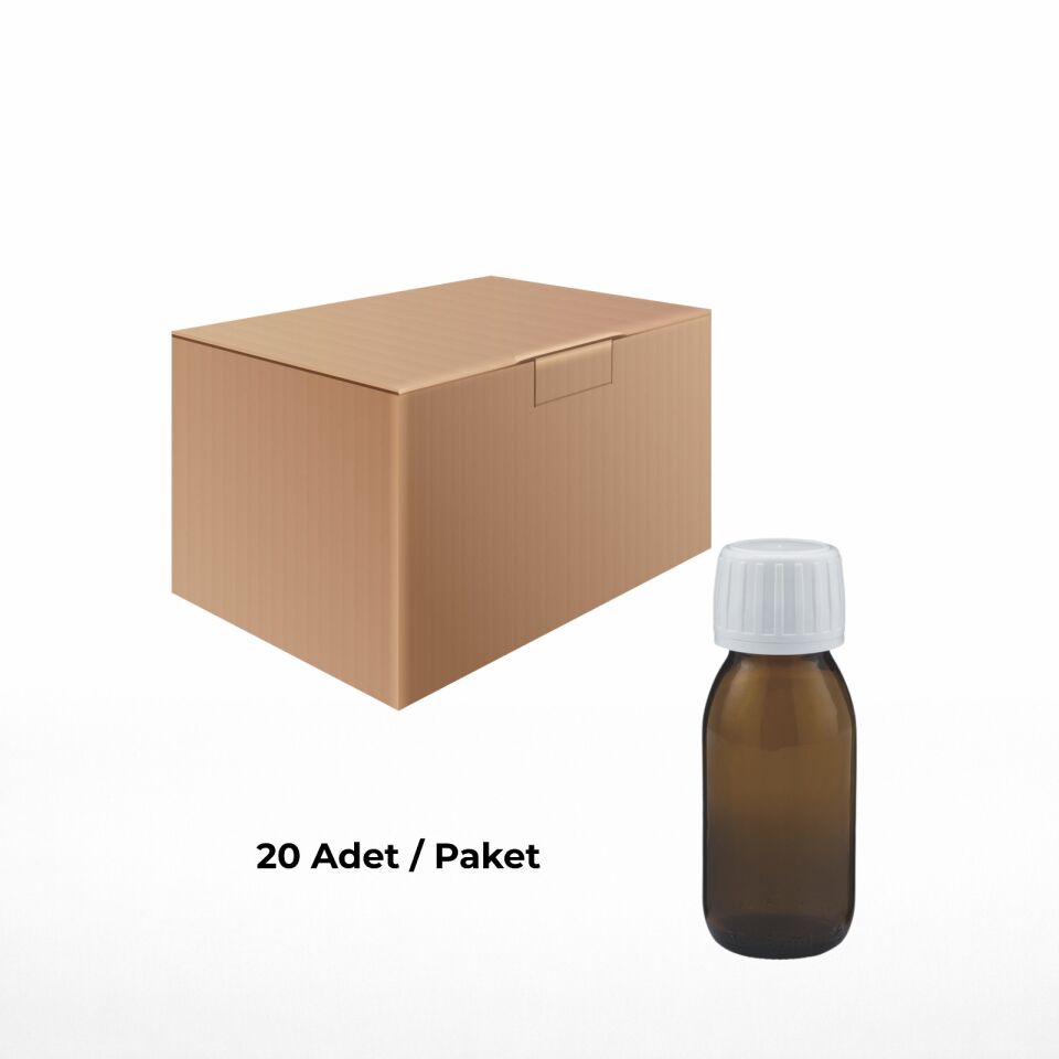 Cam Ecza Şişe 20 ml Kahve - Beyaz Kilitli 25 mm Kapak 20 Adet