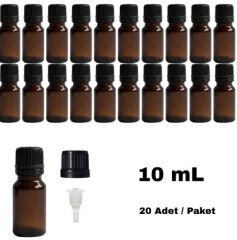 Cam Damlalıklı Ecza Şişe 10 ml Amber - Plastik Siyah Kilitli Kapak 20 Adet