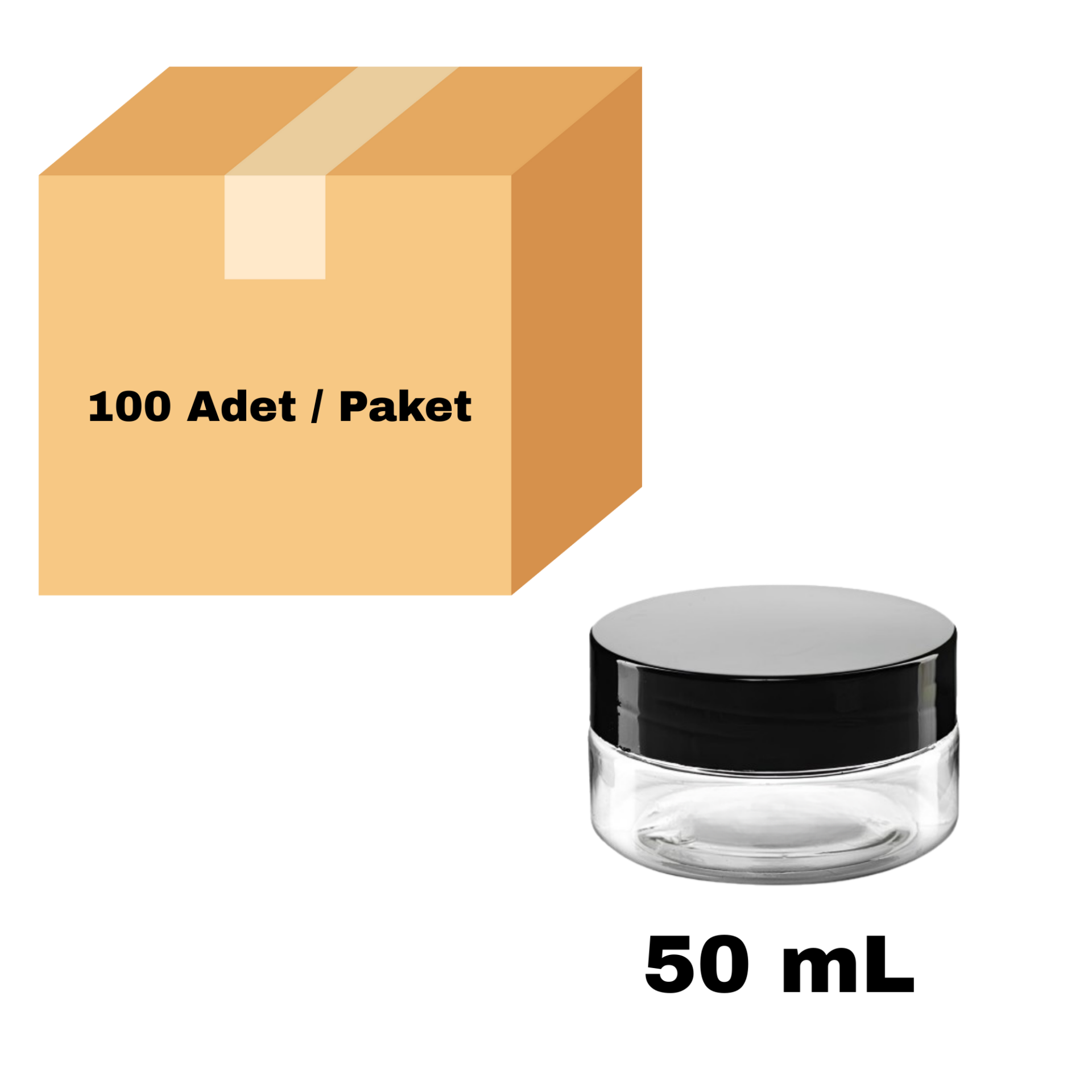 Cam Krem Kavanozu 50 ml - Siyah Sızdırmaz Kapaklı Şişe 50 cc 100 Adet