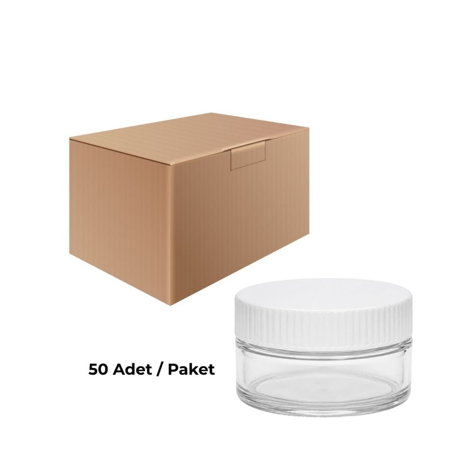 Cam Krem Kavanozu 50 ml - Beyaz Kapaklı Şişe 50 cc 50 Adet