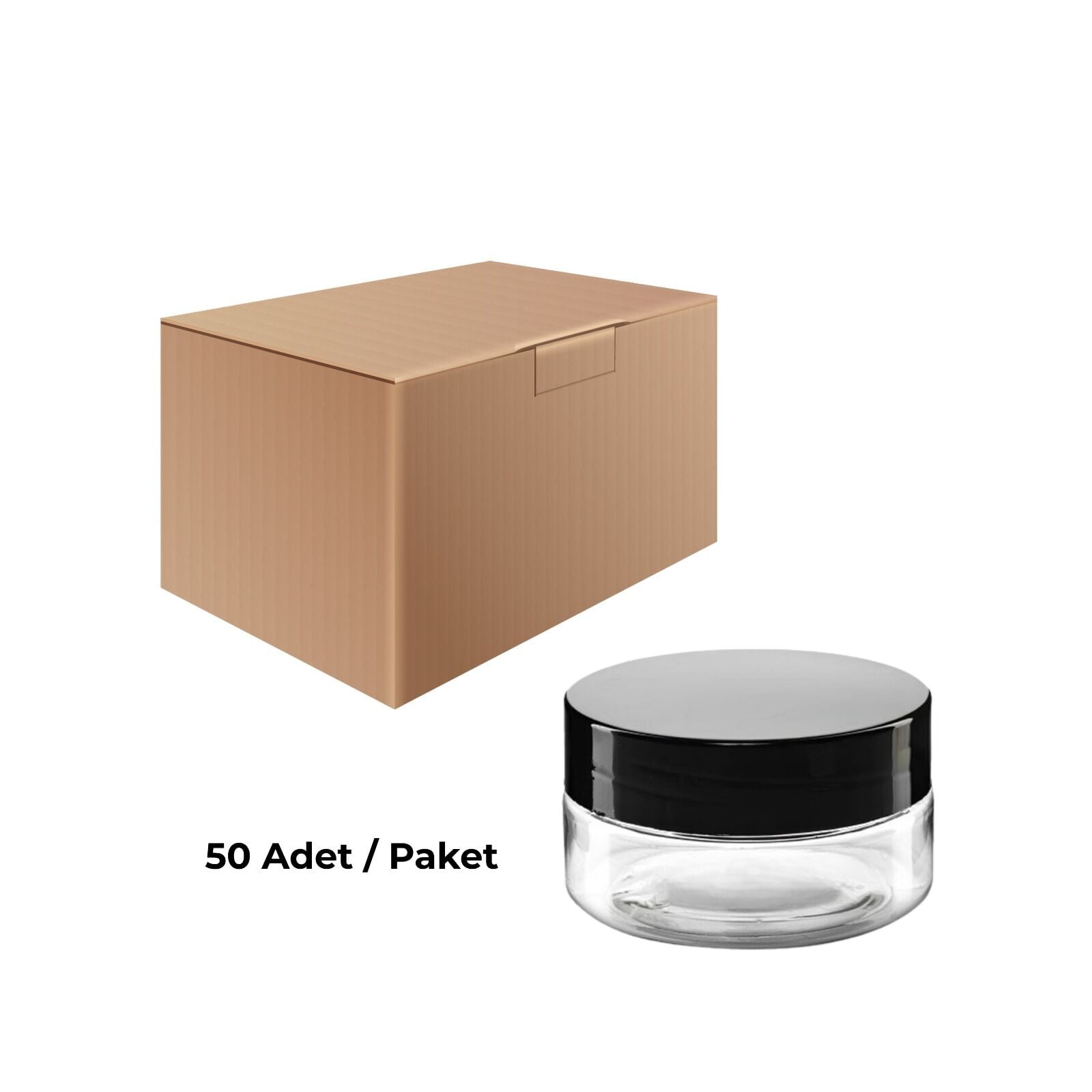 Cam Krem Kavanozu 50 ml - Siyah Sızdırmaz Kapaklı Şişe 50 cc 50 Adet