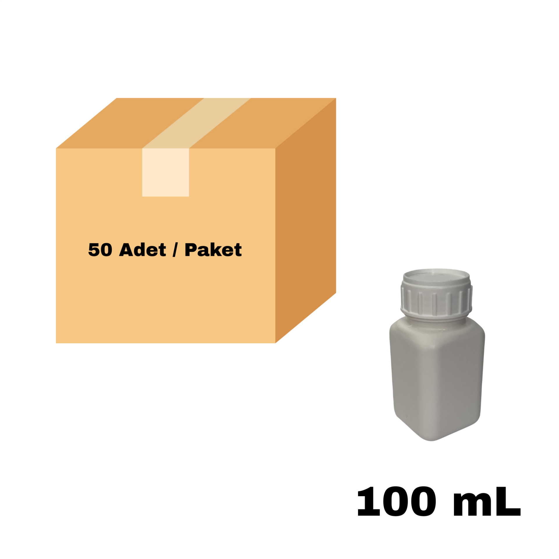 Plastik Kare Şişe 100 ml - Beyaz Kilitsiz Kapaklı Numune Şişe 50 Adet