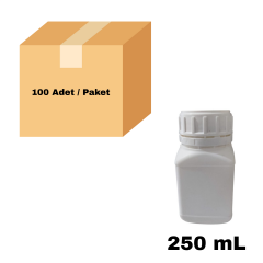 Plastik Kare Şişe 250 ml - Beyaz Kilitli Kapaklı Numune Şişe 100 Adet
