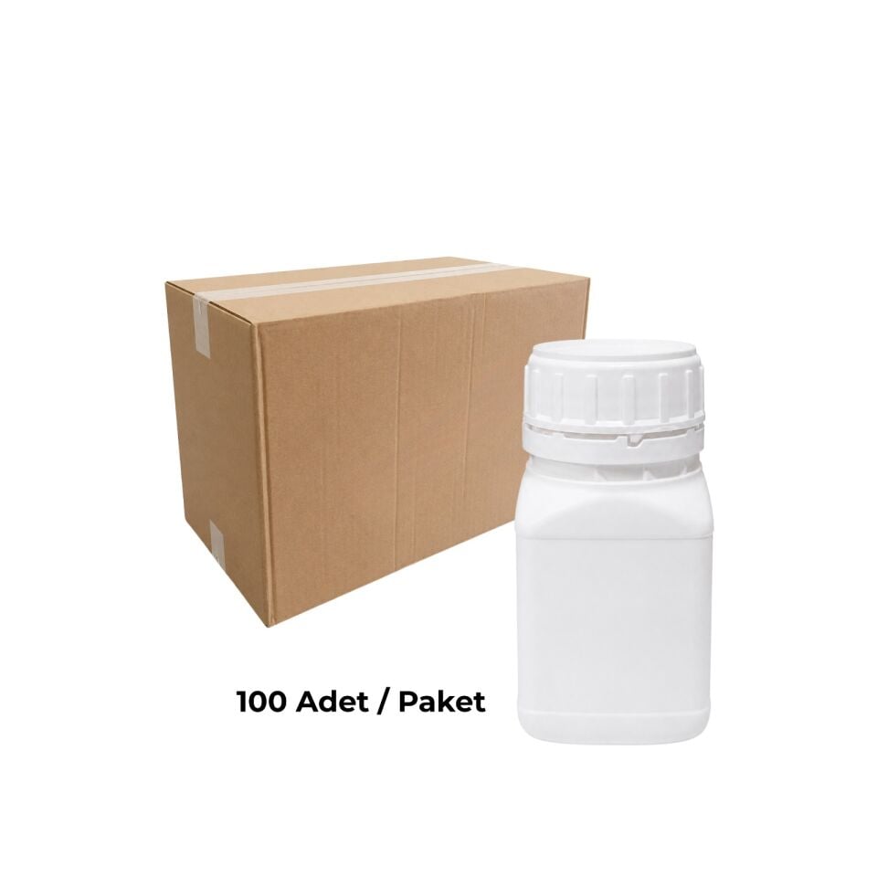Plastik Kare Şişe 250 ml - Beyaz Kilitli Kapaklı Numune Şişe 100 Adet
