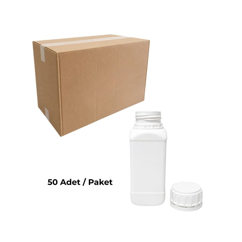 Plastik Kare Şişe 500 ml - Beyaz Kilitli Kapaklı Numune Şişe 50 Adet