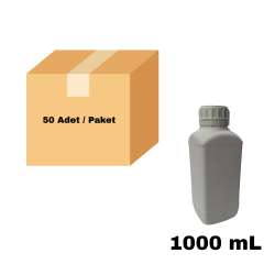 Plastik Kare Şişe 1000 ml - Beyaz Kilitli Kapaklı Numune Şişe 50 Adet
