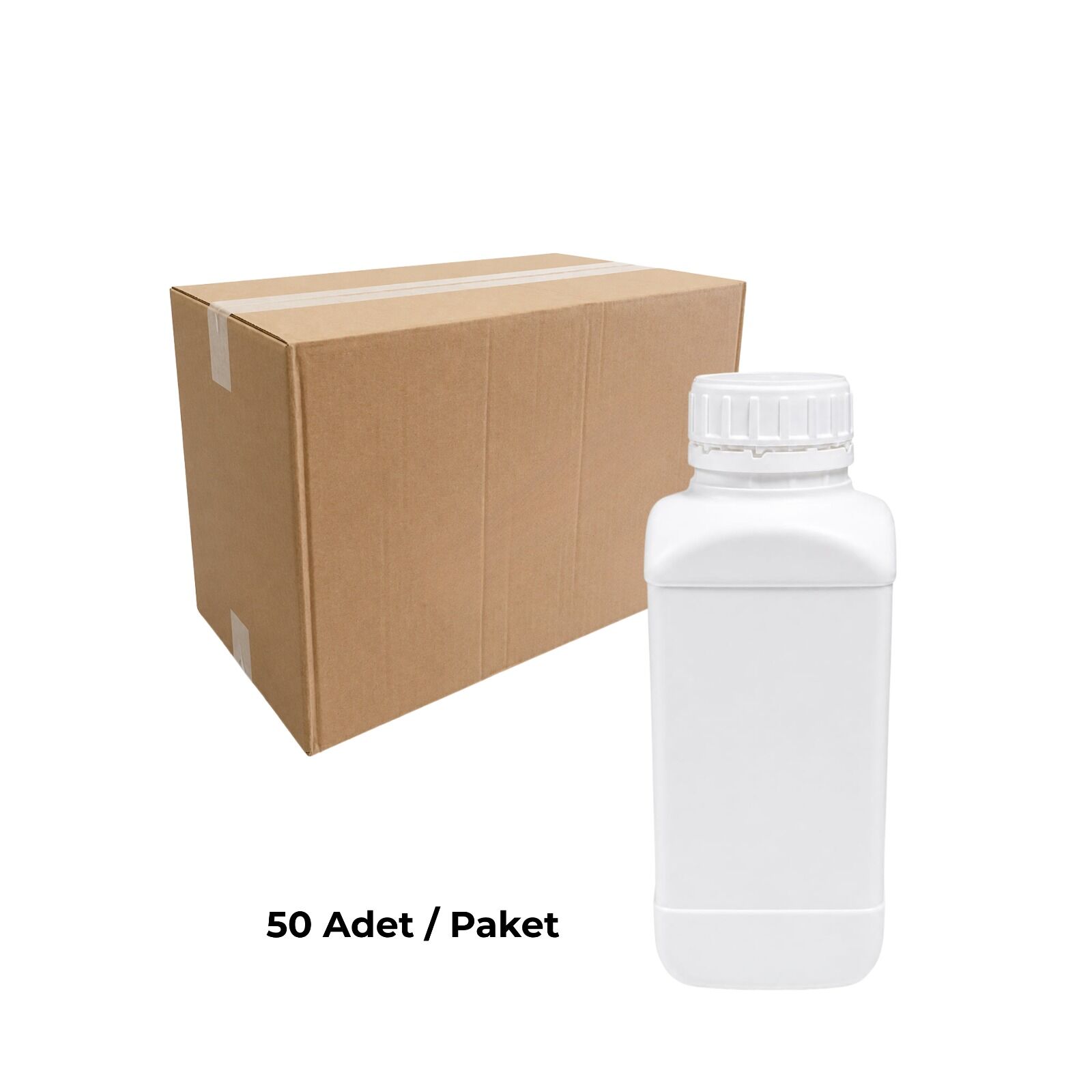 Plastik Kare Şişe 1000 ml - Beyaz Kilitli Kapaklı Numune Şişe 50 Adet