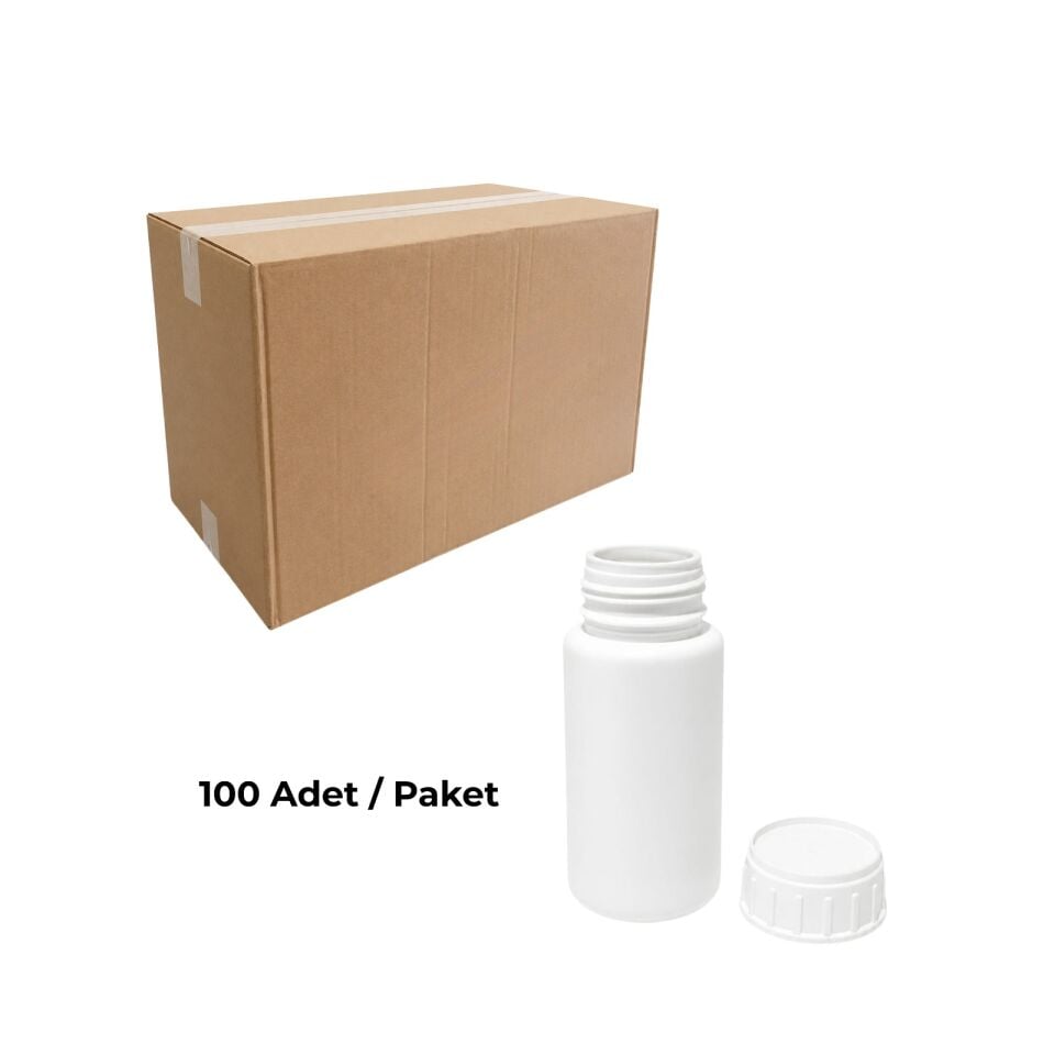 Plastik Yuvarlak Şişe 100 ml - Beyaz Kilitsiz Kapaklı Numune Şişe 100 Adet