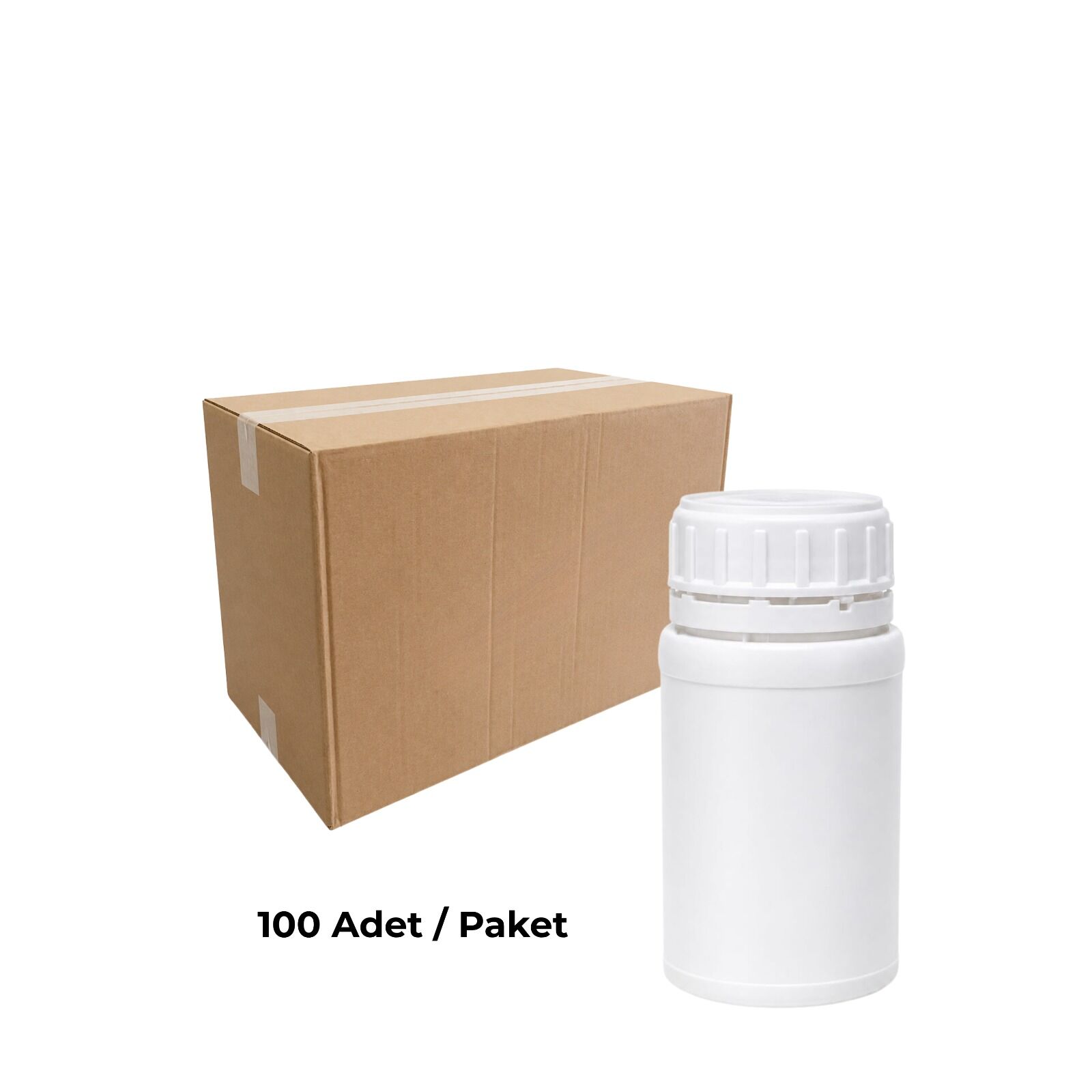 Plastik Yuvarlak Şişe 250 ml - Beyaz Kilitli Kapaklı Numune Şişe 100 Adet