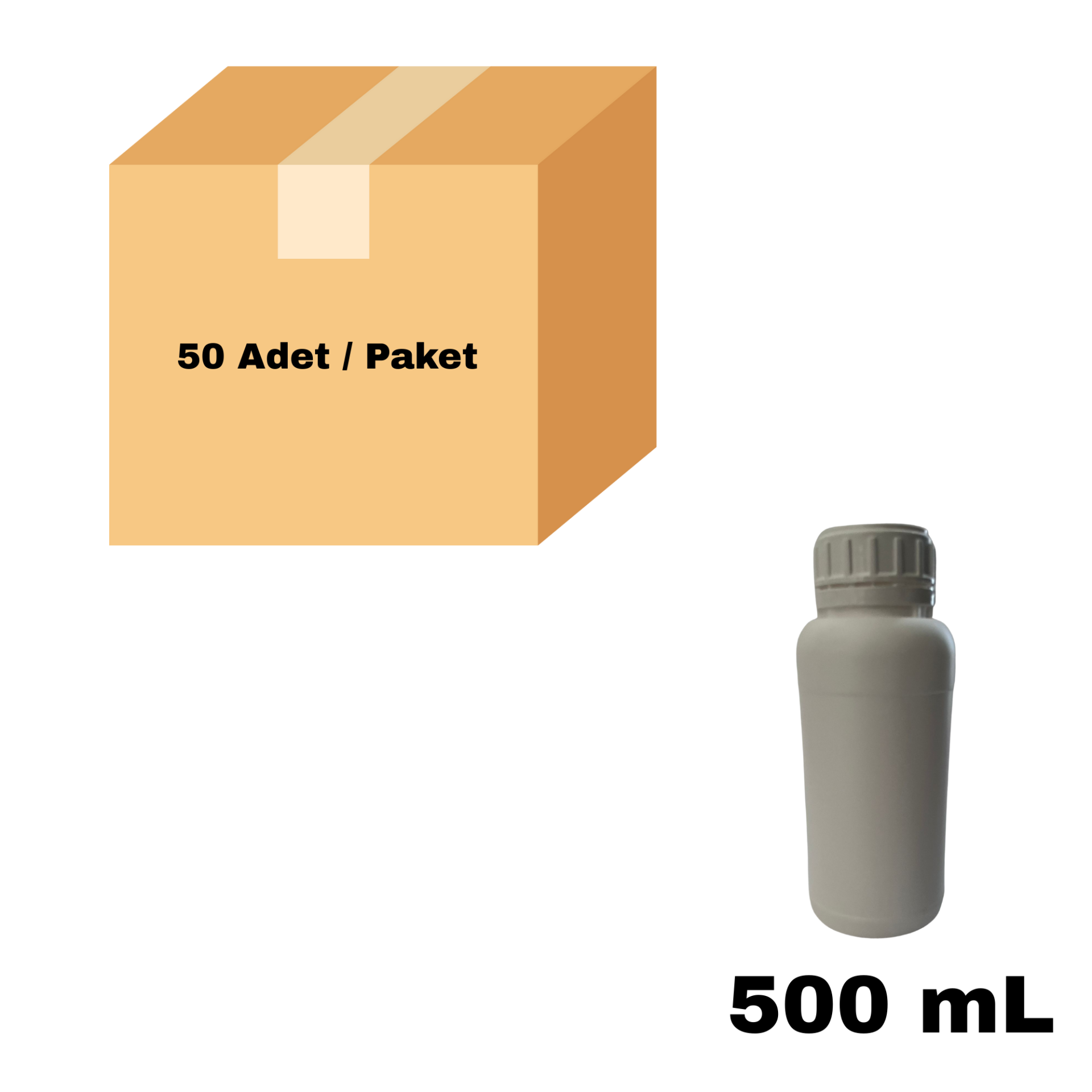 Plastik Yuvarlak Şişe 500 ml - Beyaz Kilitli Kapaklı Numune Şişe 50 Adet