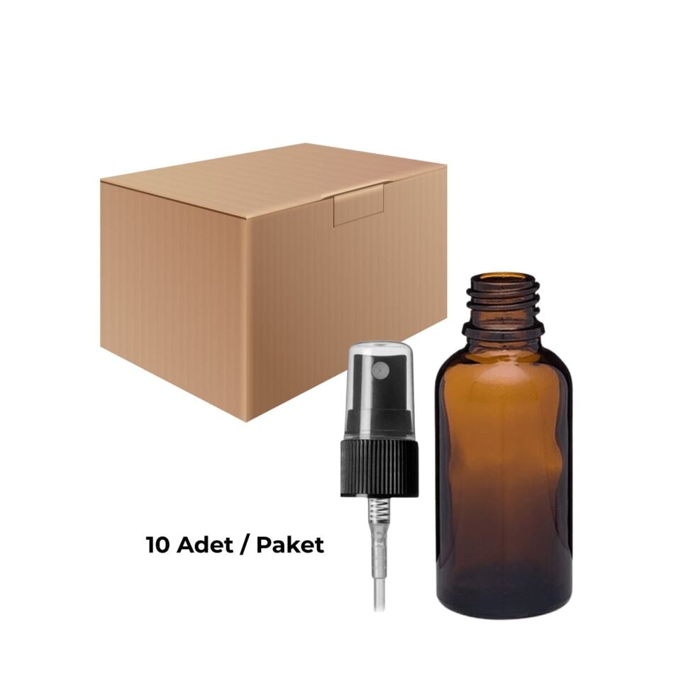 Cam Amber Sprey Şişe 50 ml - Siyah Sprey Başlık 10 Adet