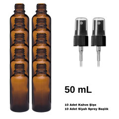 Cam Amber Sprey Şişe 50 ml - Siyah Sprey Başlık 10 Adet