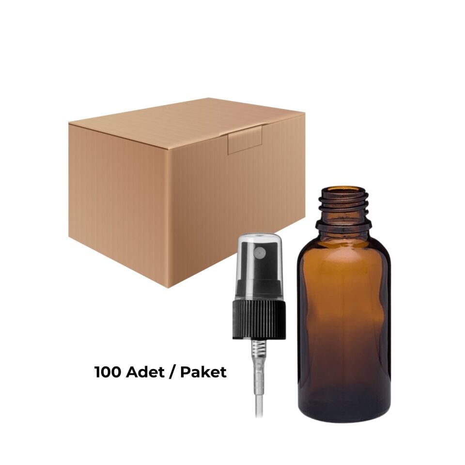 Cam Amber Sprey Şişe 50 ml - Siyah Sprey Başlık 100 Adet