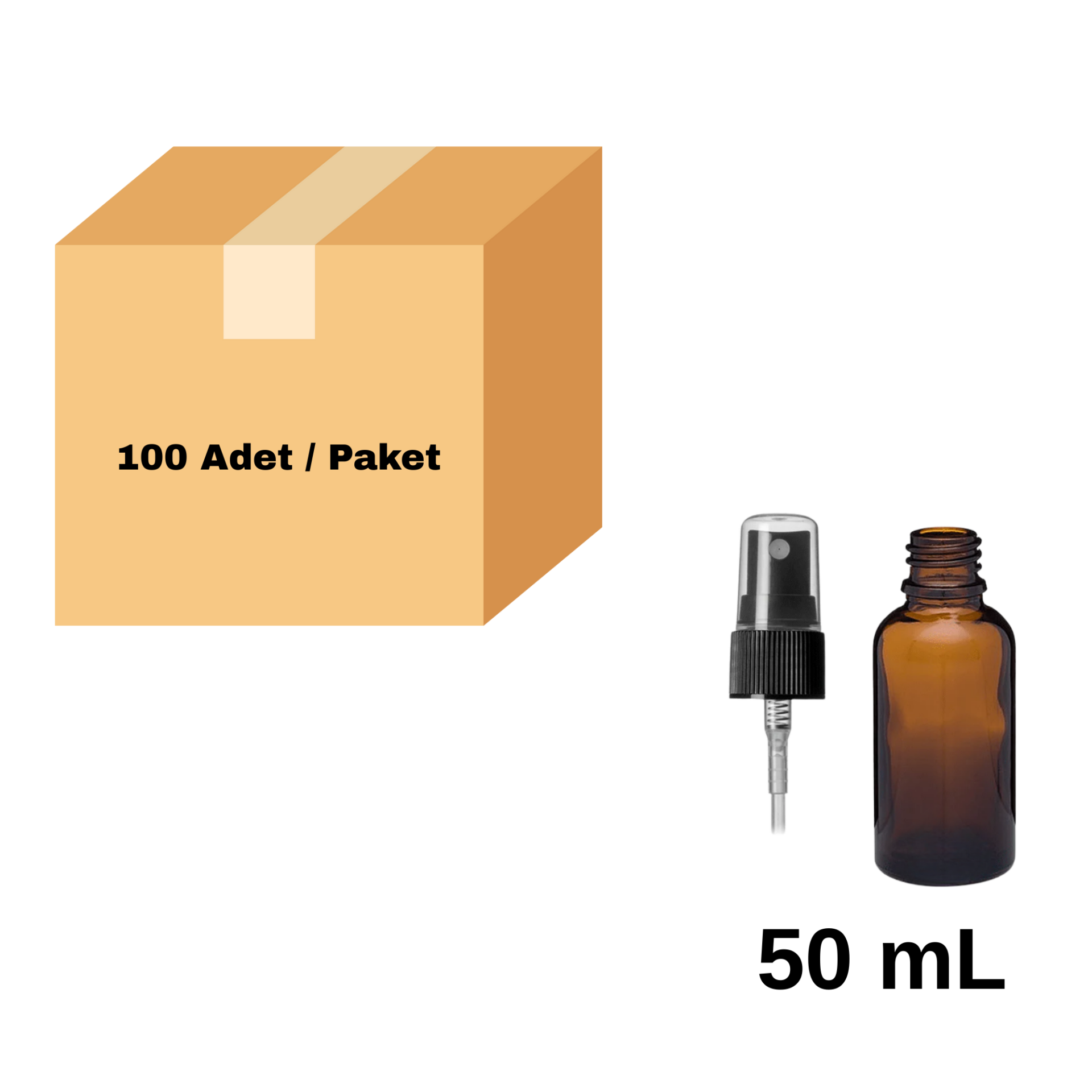 Cam Amber Sprey Şişe 50 ml - Siyah Sprey Başlık 100 Adet