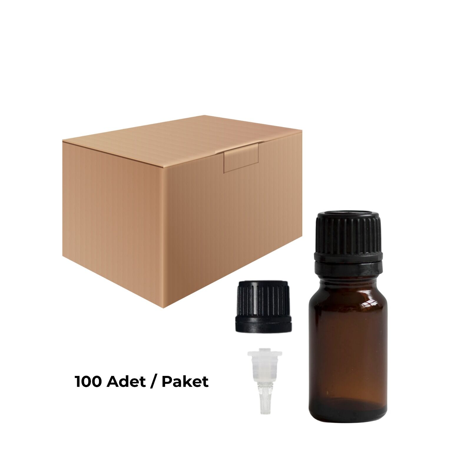 Cam Damlalıklı Ecza Şişe 10 ml Amber - Plastik Siyah Kilitli Kapak 100 Adet