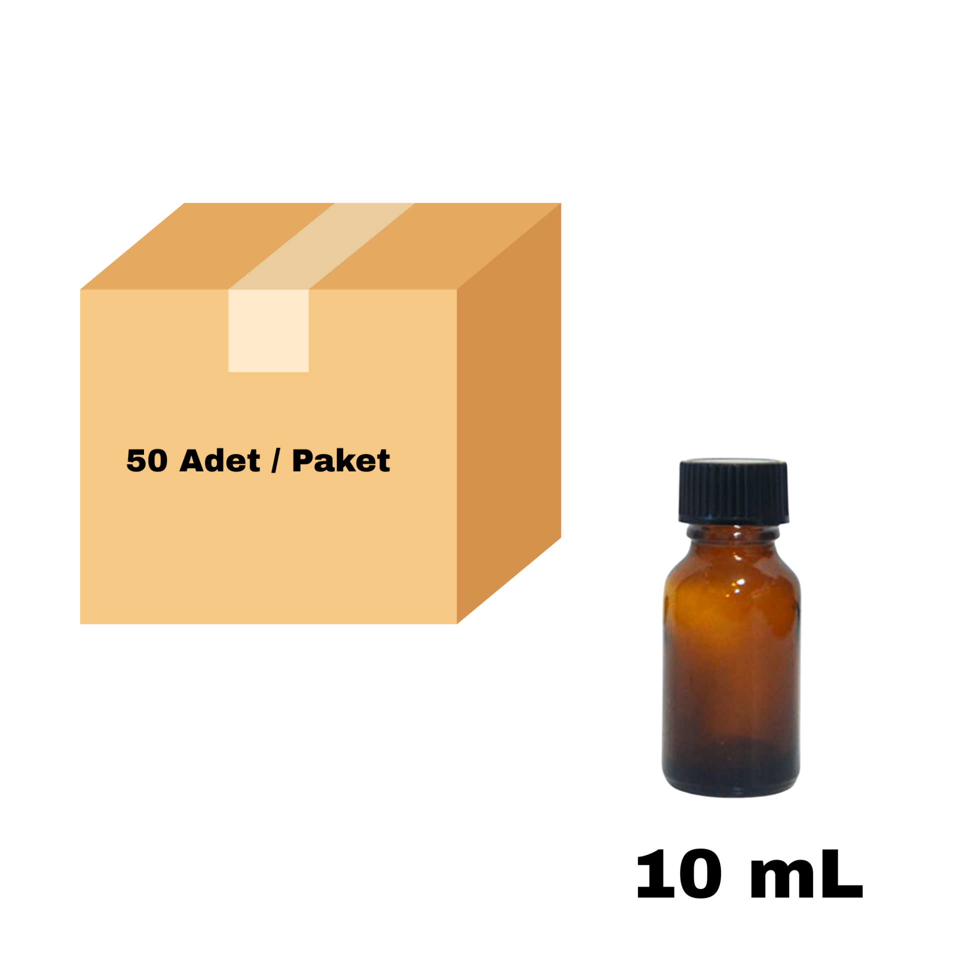 Cam Ecza Şişe 10 ml Kahve - Siyah Kilitsiz 18 mm Kapak 50 Adet