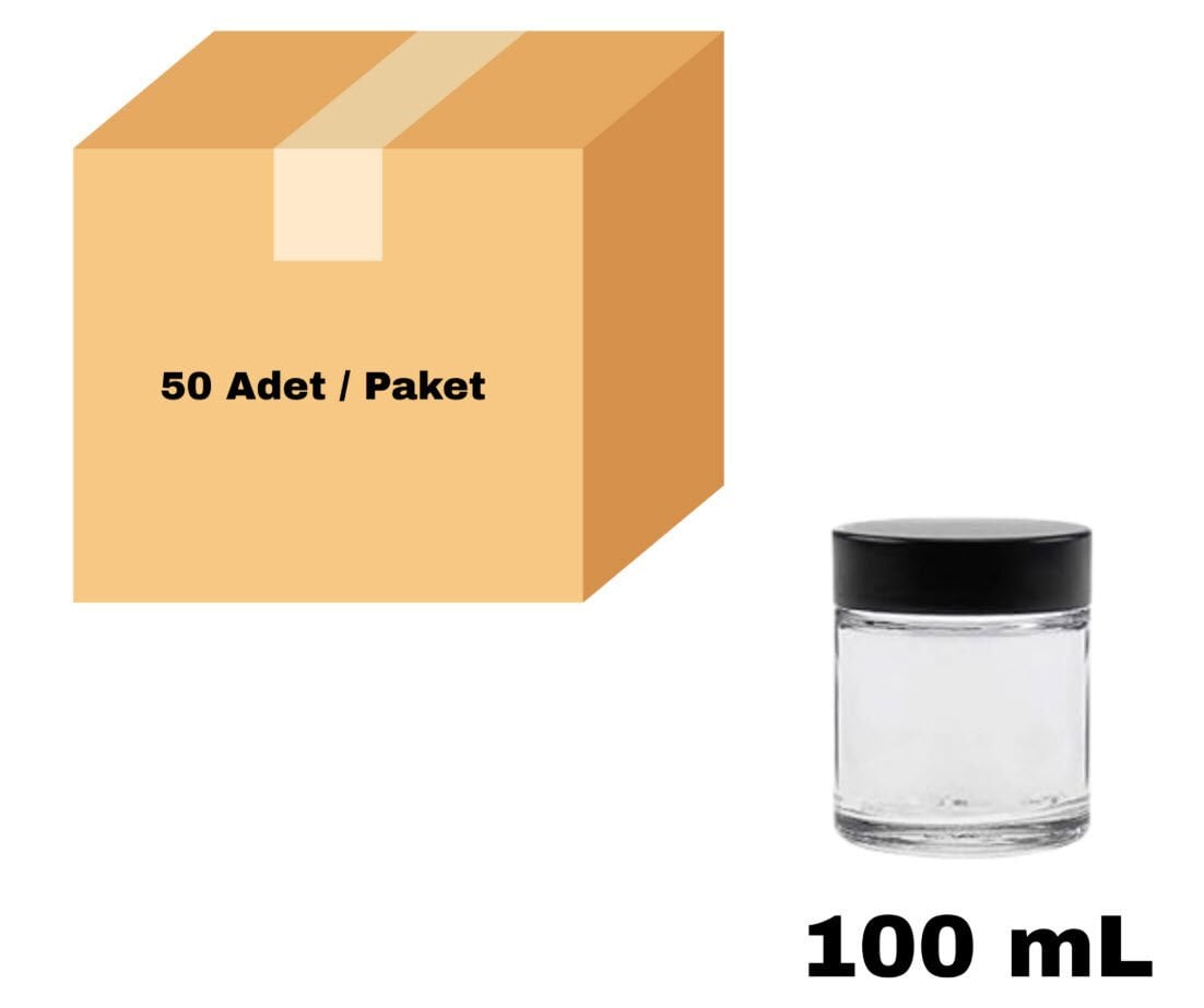 Cam Krem Kavanozu 100 ml - Siyah Sızdırmaz Kapaklı Şişe 100 cc 50 Adet