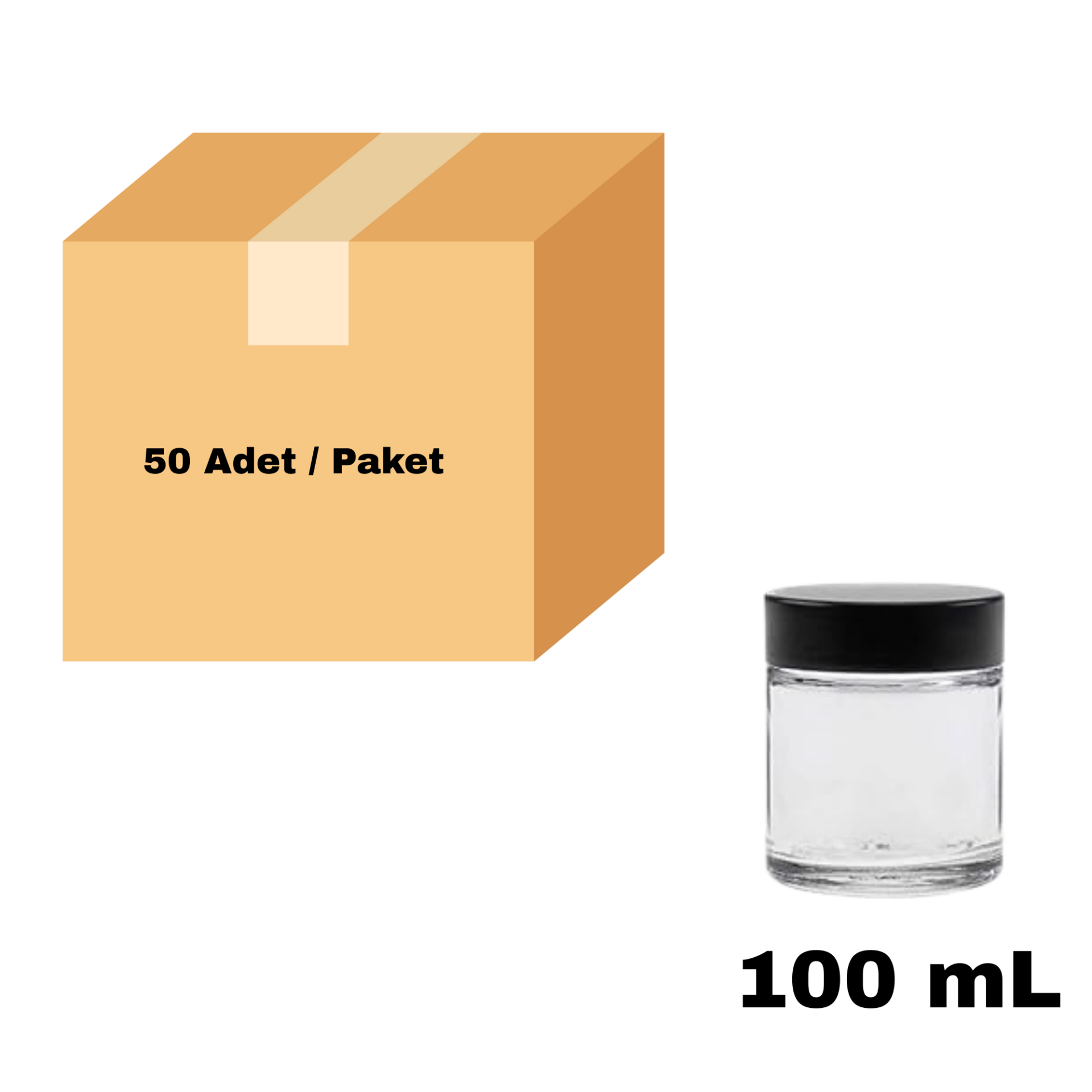 Cam Krem Kavanozu 100 ml - Siyah Sızdırmaz Kapaklı Şişe 100 cc 50 Adet