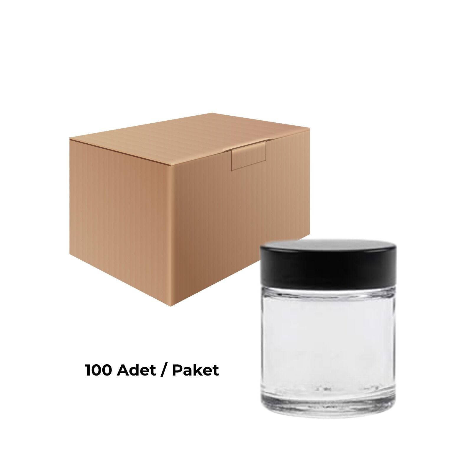 Cam Krem Kavanozu 100 ml - Siyah Sızdırmaz Kapaklı Şişe 100 cc 100 Adet
