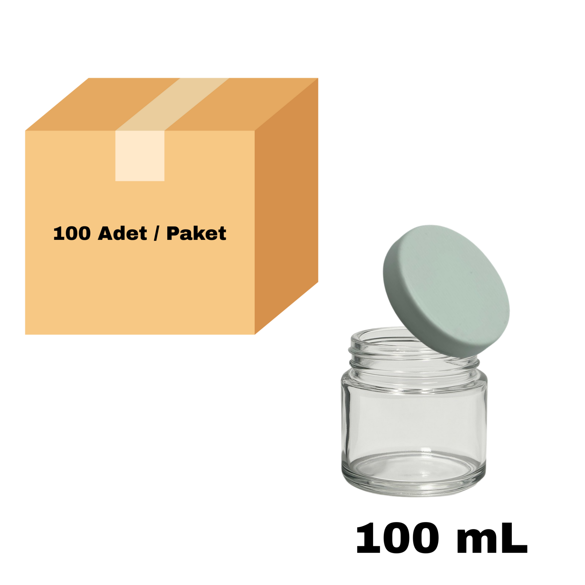 Cam Krem Kavanozu 100 ml - Beyaz Sızdırmaz Kapaklı Şişe 100 cc 100 Adet