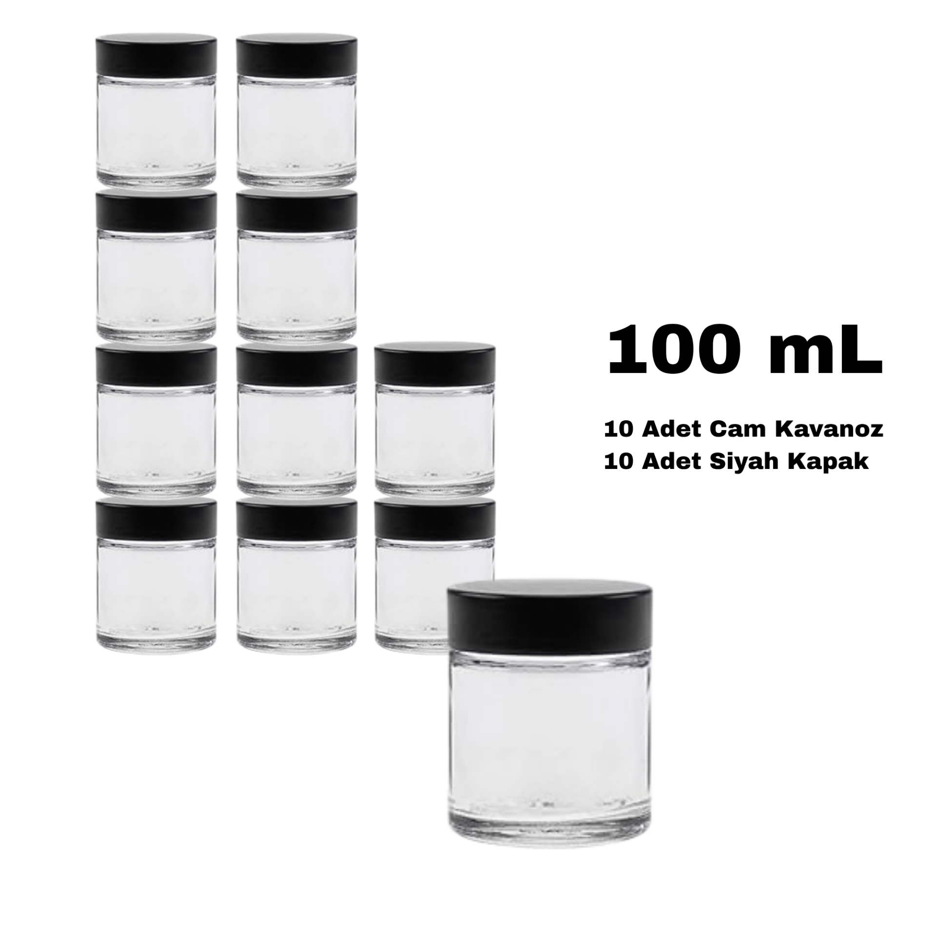 Cam Krem Kavanozu 100 ml - Siyah Sızdırmaz Kapaklı Şişe 100 cc 10 Adet