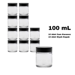 Cam Krem Kavanozu 100 ml - Siyah Sızdırmaz Kapaklı Şişe 100 cc 10 Adet