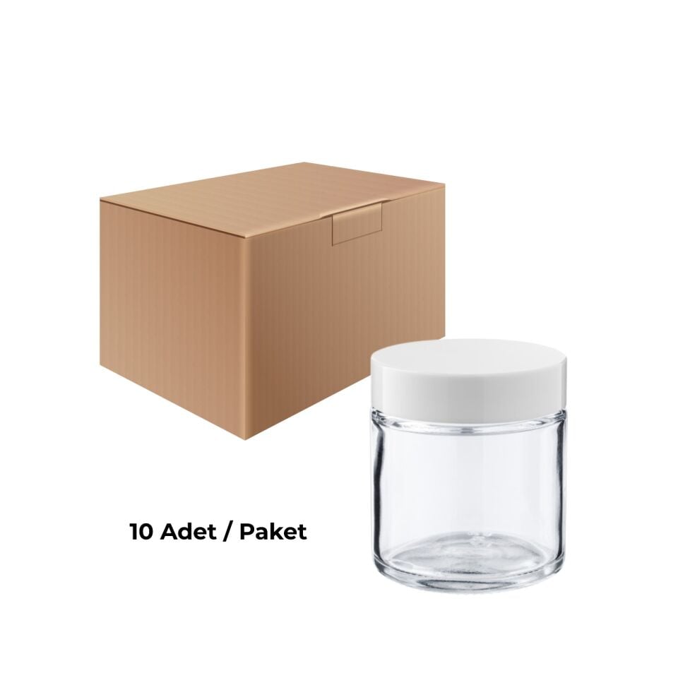 Cam Krem Kavanozu 100 ml - Beyaz Sızdırmaz Kapaklı Şişe 100 cc 10 Adet