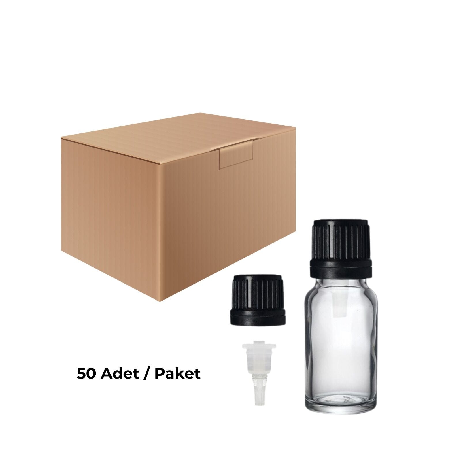 Cam Damlalıklı Ecza Şişe 10 ml Şeffaf - Plastik Siyah Kilitli Kapak 50 Adet
