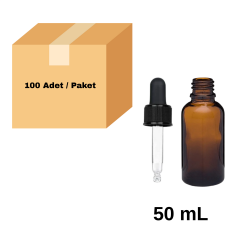 Cam Damlalıklı Ecza Şişe 50 ml Kahve - Siyah Kilitli 18mm Kapak 100 Adet