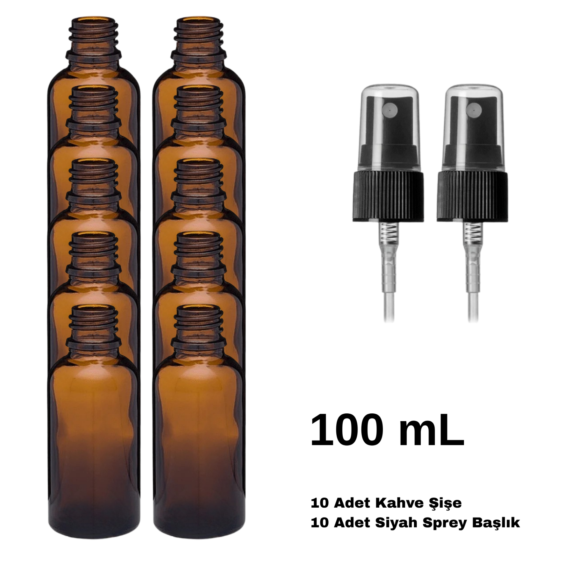 Cam Amber Sprey Şişe 100 ml - Siyah Sprey Başlık 10 Adet