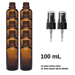 Cam Amber Sprey Şişe 100 ml - Siyah Sprey Başlık 10 Adet