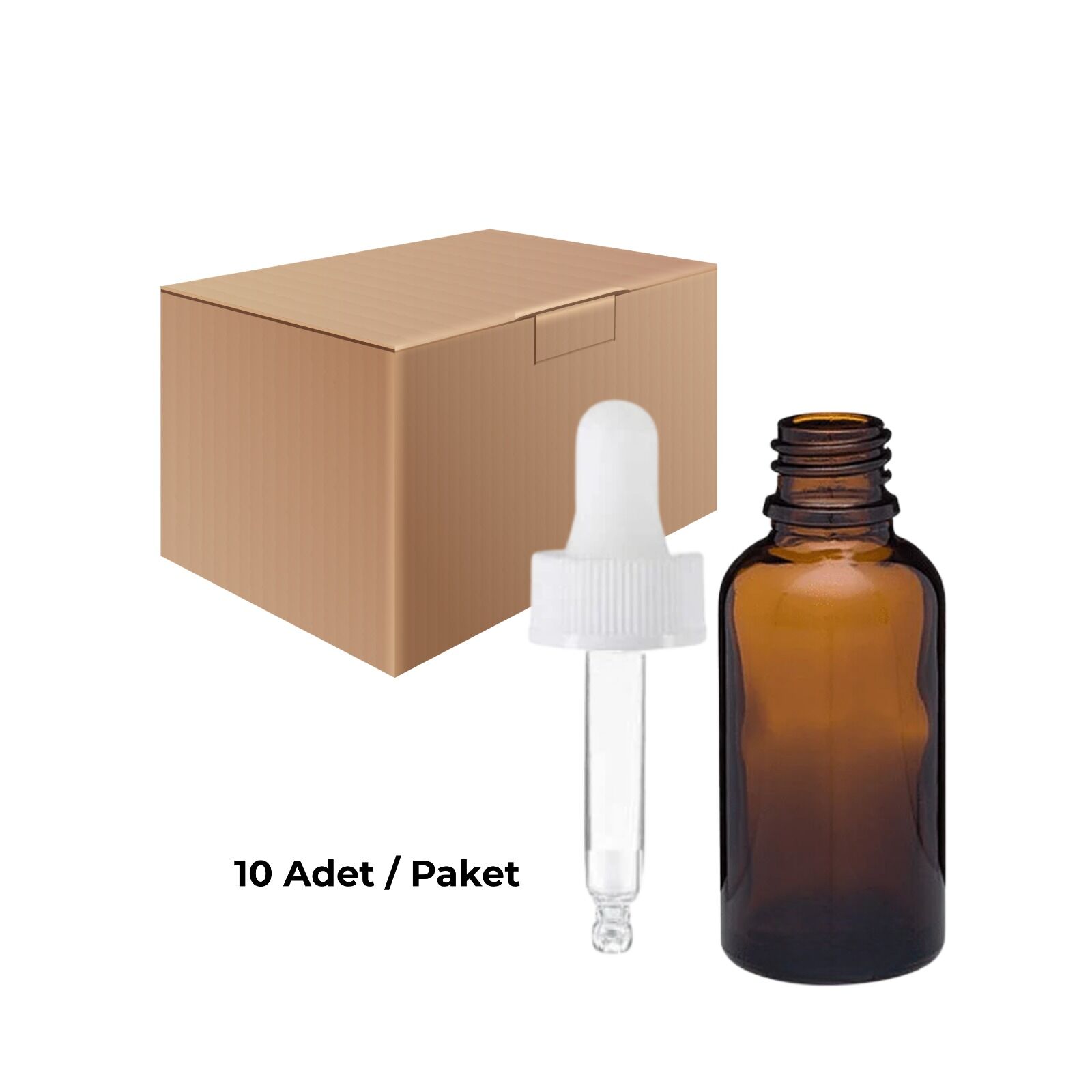 Cam Damlalıklı Ecza Şişe 100 ml Kahve - Beyaz Kilitli 18mm Kapak 10 Adet