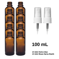 Cam Amber Sprey Şişe 100 ml - Beyaz Sprey Başlık 10 Adet