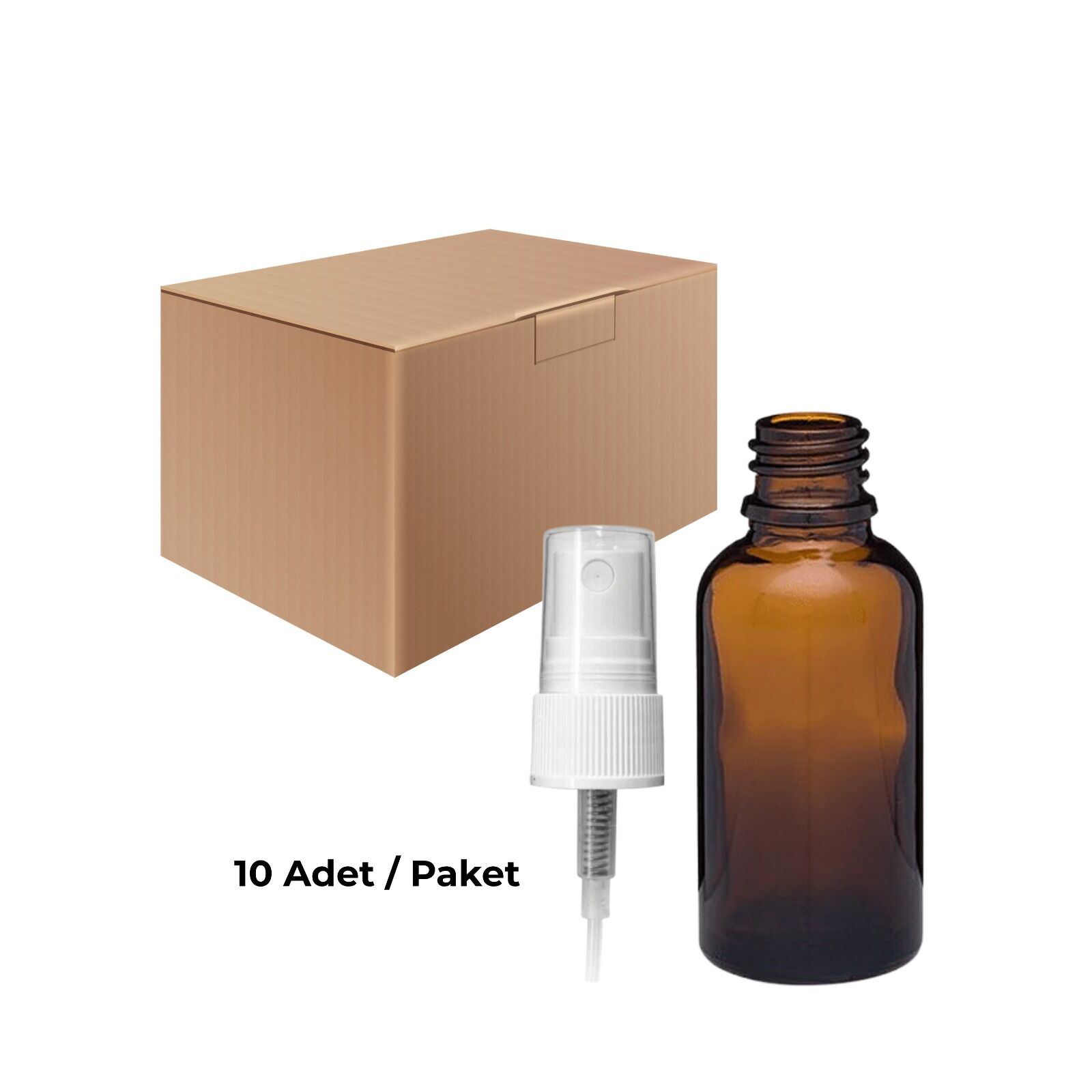 Cam Amber Sprey Şişe 100 ml - Beyaz Sprey Başlık 10 Adet