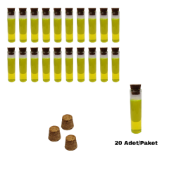 Cam Deney Tüpü 100X20 mm - Dibi Düz 25 ml Mantar Tıpalı 20 Adet