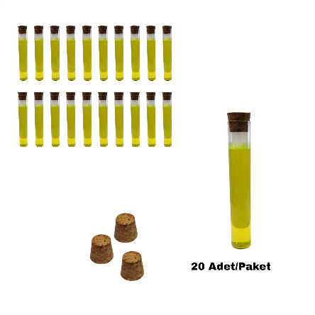 Cam Deney Tüpü 120X20 mm - Dibi Düz 30 ml Mantar Tıpalı 20 Adet