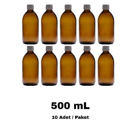 Cam Ecza Şişe 500 ml Amber - Beyaz Kilitli 28 mm Kapak 10 Adet