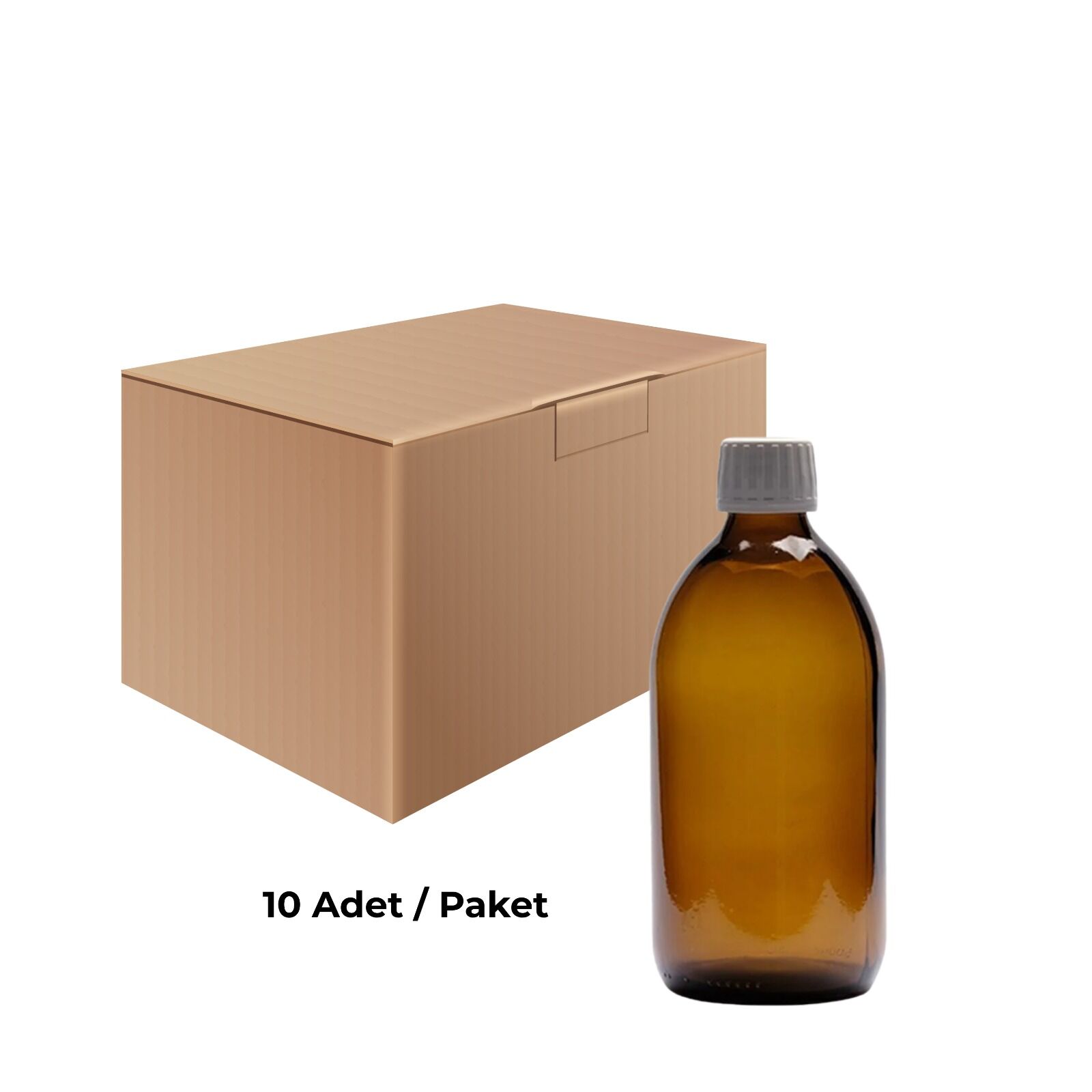 Cam Ecza Şişe 500 ml Amber - Beyaz Kilitli 28 mm Kapak 10 Adet