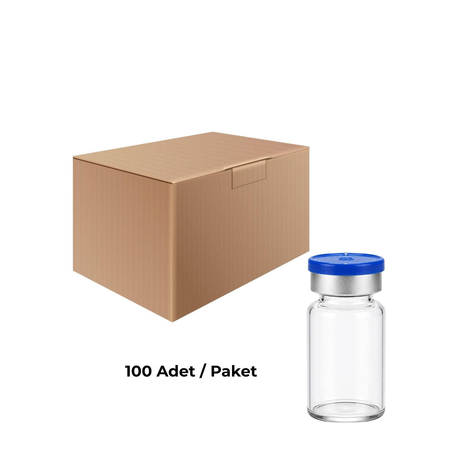 Cam Şeffaf Şişe 10 ml - Dibi Düz  ND20 Crimp Kapaklı Tıpalı Vial 100 Adet