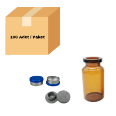 Cam Amber Şişe 10 ml - Dibi Düz  ND20 Crimp Kapaklı Tıpalı Vial 100 Adet