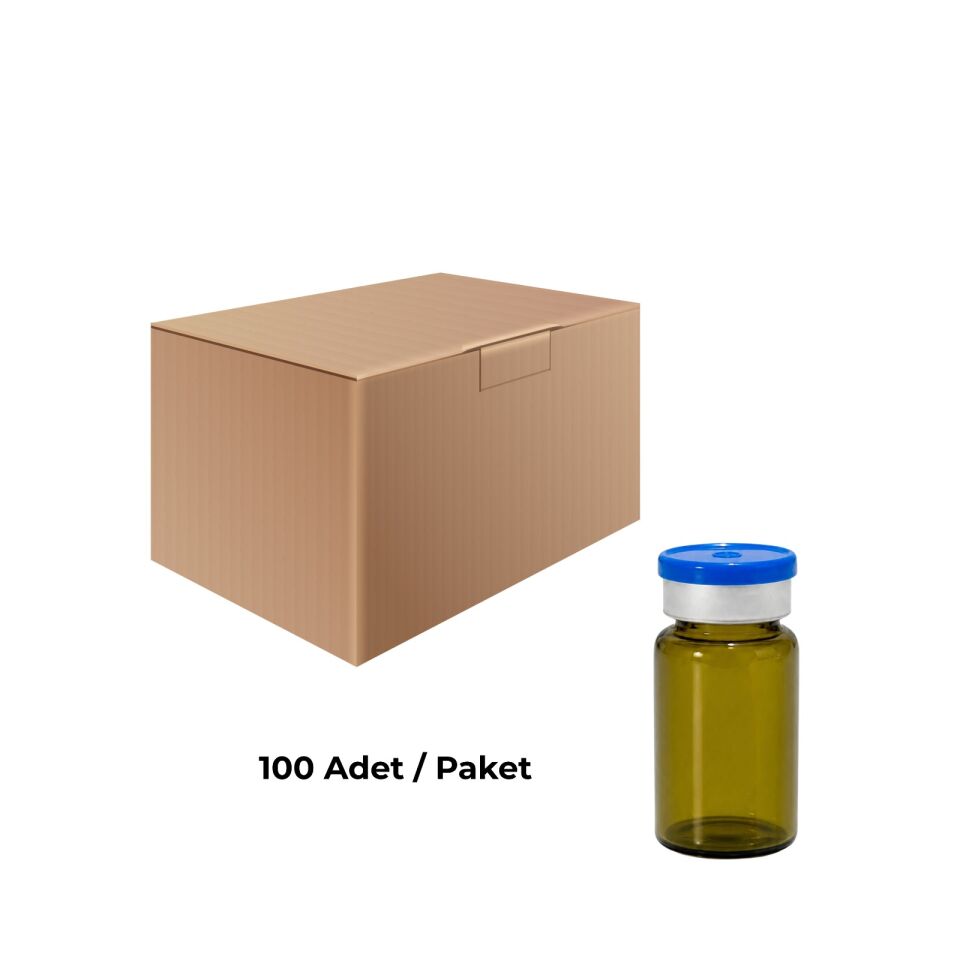 Cam Amber Şişe 10 ml - Dibi Düz  ND20 Crimp Kapaklı Tıpalı Vial 100 Adet