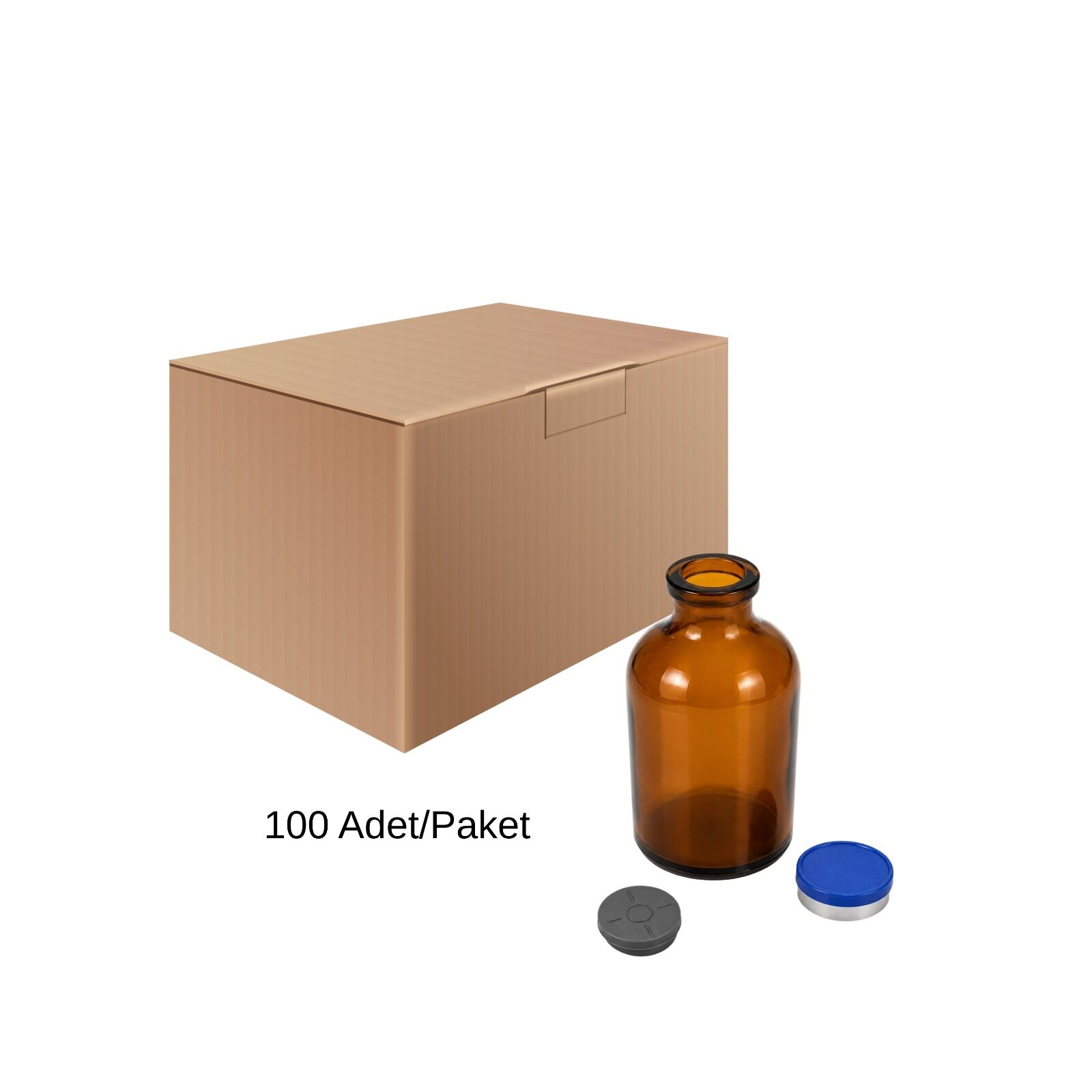 Cam Amber Şişe 25 ml - Kapaklı Tıpalı Flakon Şişe - 100 Adet