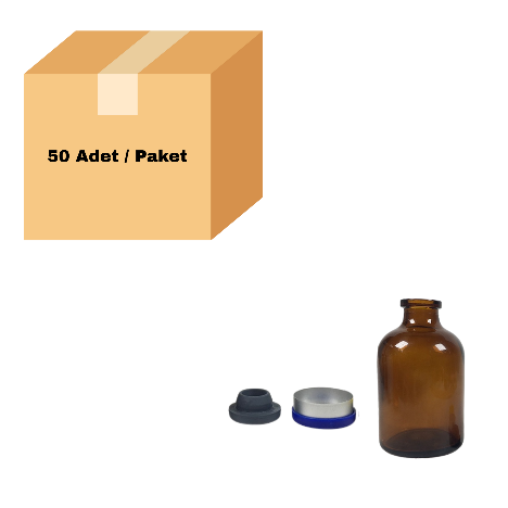 Cam Amber Şişe 100 ml - Kapaklı Tıpalı Flakon Şişe - 50 Adet